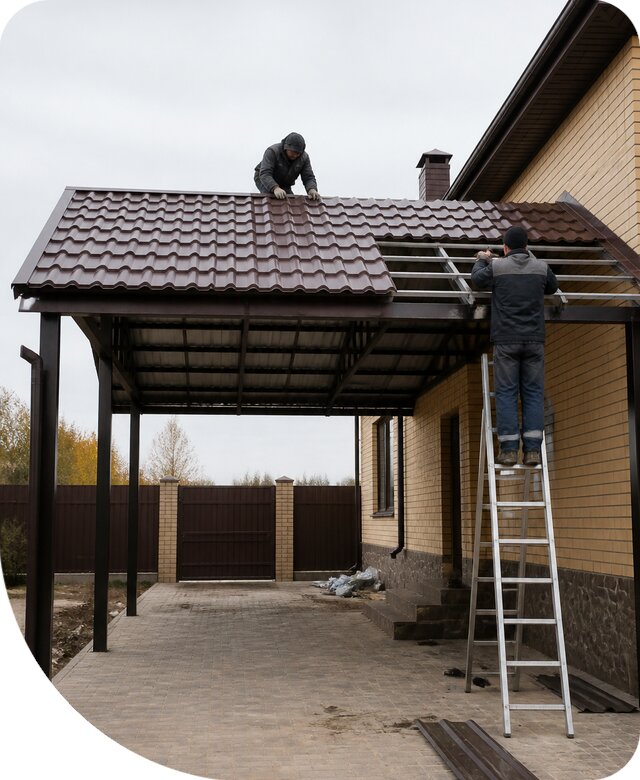 Изготовление навеса из металлочерепицы в Кулебаках под ключ